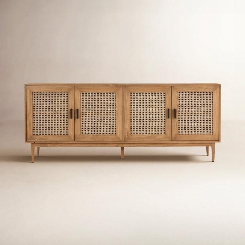 Masif Çam ve Rattan 4 Kapaklı Ayarlanabilir Raflı Bohem Konsol - 204x39x82 cm - 128938