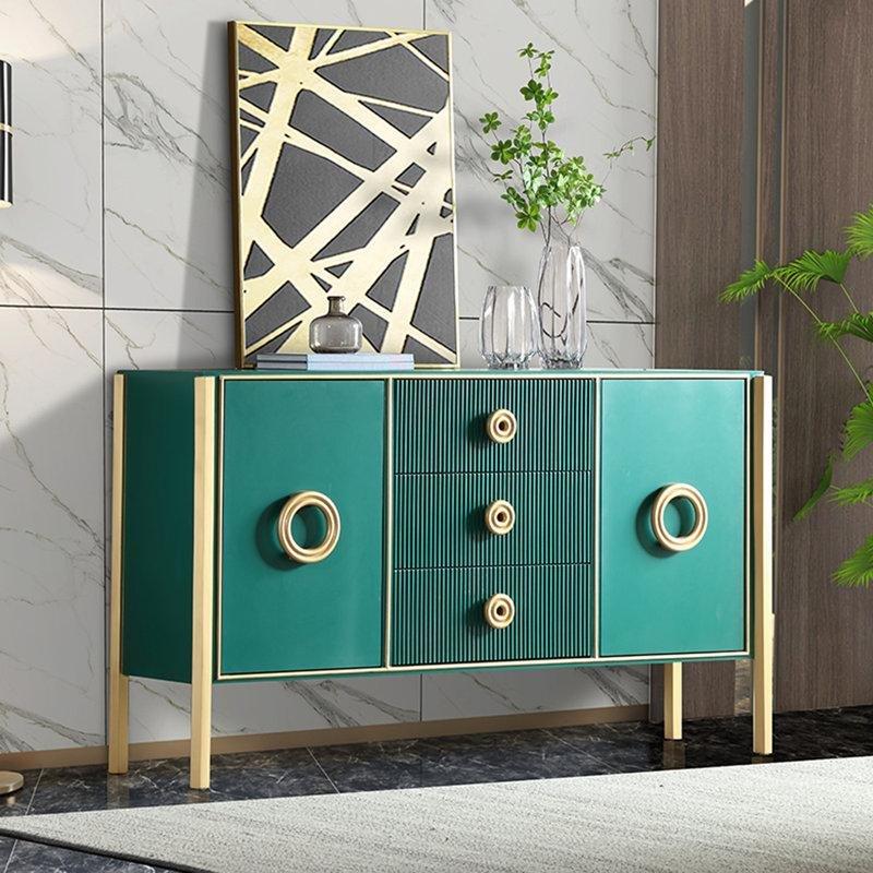 Masif Huş ve Endüstriyel Ahşap 3 Çekmeceli 2 Kapaklı Gold Konsol - 160x40x90 cm - 128980