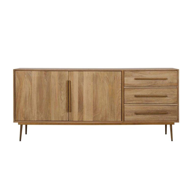 Masif Mango Ağacı Gold Detaylı 2 Kapaklı 3 Çekmeceli Konsol - 180 cm - 129359