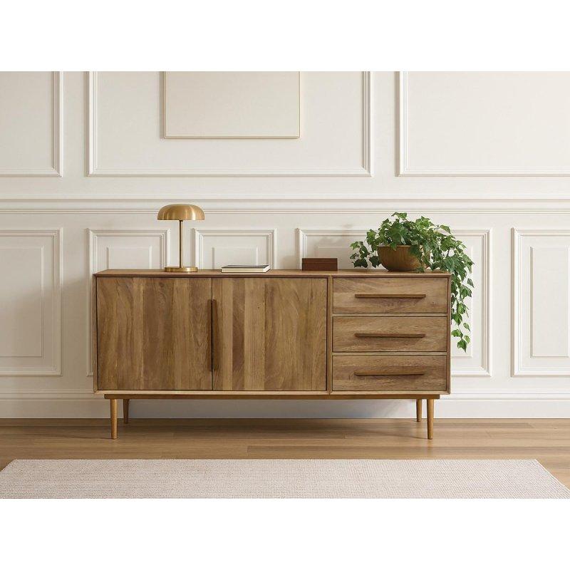 Masif Mango Ağacı Gold Detaylı 2 Kapaklı 3 Çekmeceli Konsol - 180 cm - 129359