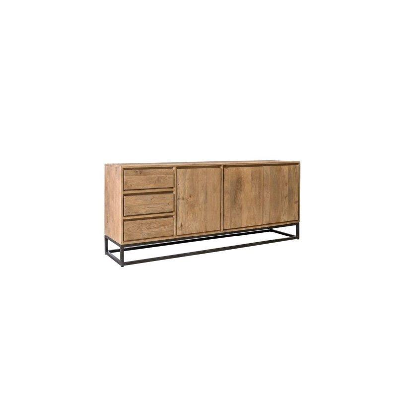 Masif Mango Ağacı Siyah Metal Detaylı 3 Kapaklı Konsol - 190x45x80 cm - 129582