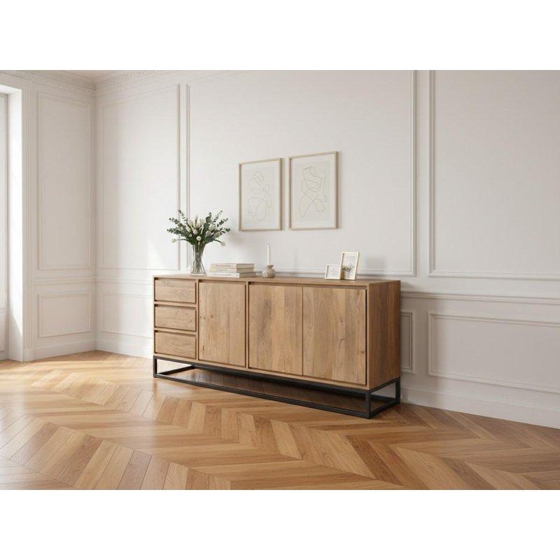 Masif Mango Ağacı Siyah Metal Detaylı 3 Kapaklı Konsol - 190x45x80 cm - 129582