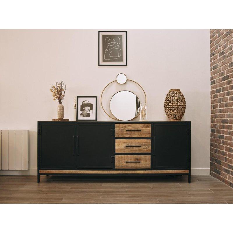 Masif Mango Ağacı Siyah Metal Detaylı 3 Kapaklı Konsol - 200 cm - 129373