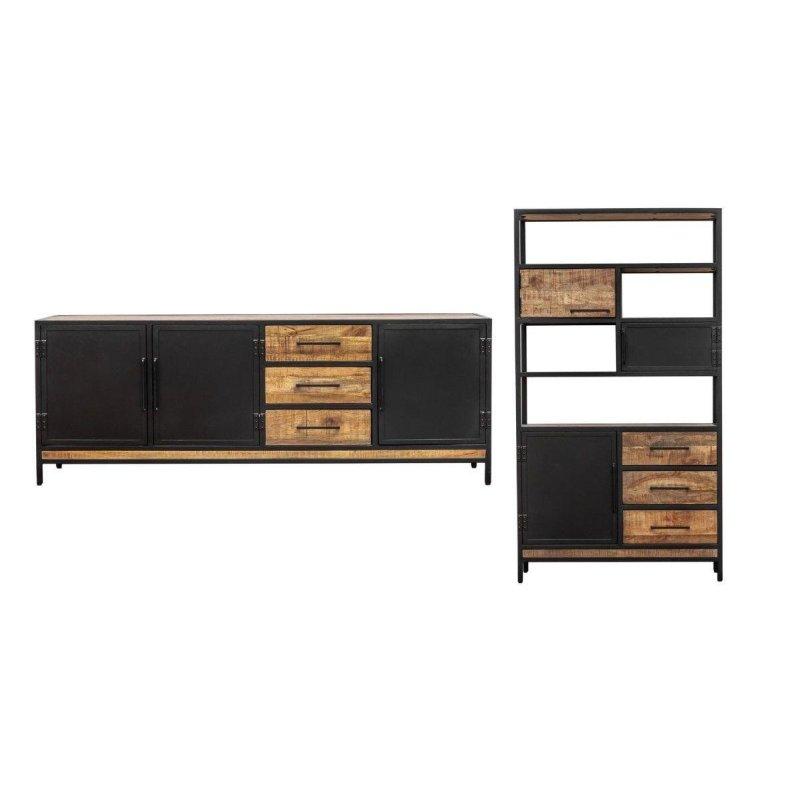 Masif Mango Ağacı Siyah Metal Detaylı 3 Kapaklı Konsol - 200 cm - 129475