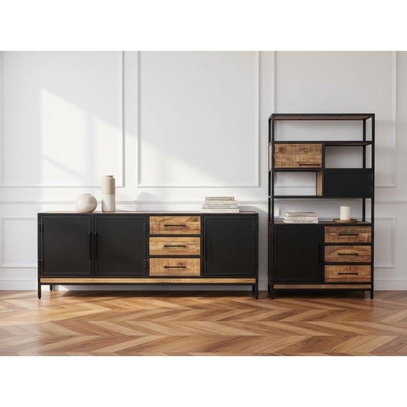 Masif Mango Ağacı Siyah Metal Detaylı 3 Kapaklı Konsol - 200 cm - 129475