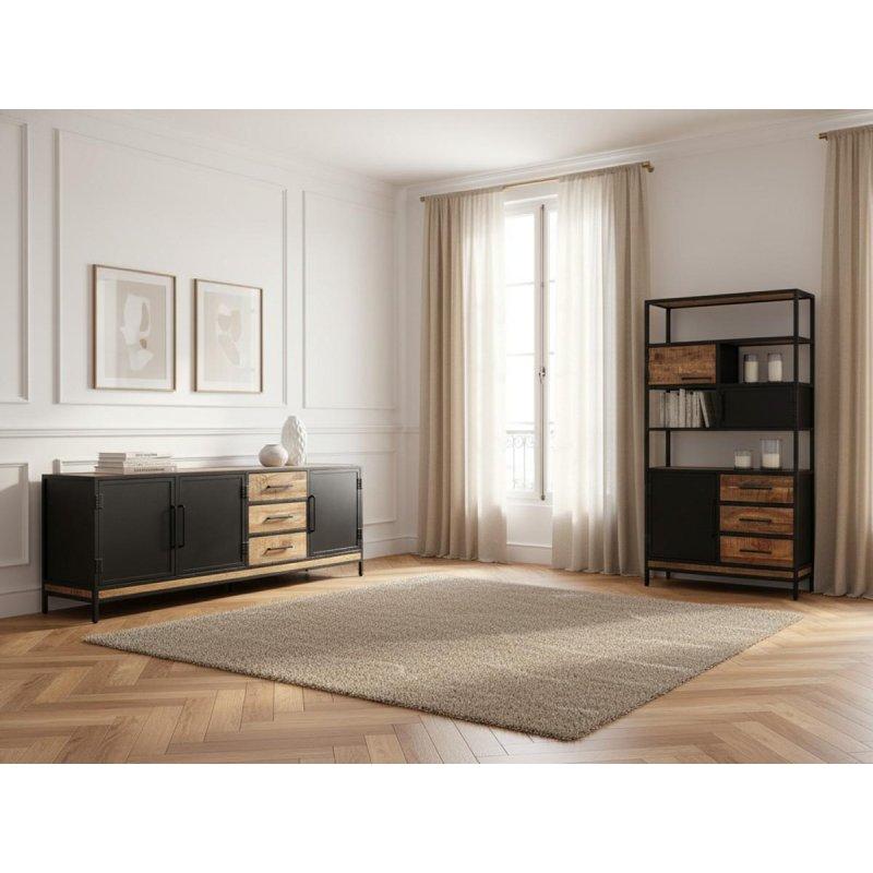 Masif Mango Ağacı Siyah Metal Detaylı 3 Kapaklı Konsol - 200 cm - 129475