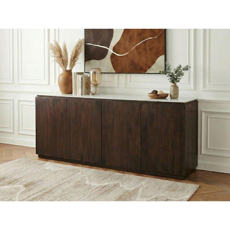 Masif Mango Ağacı ve Mermer 4 Kapaklı Konsol - 200x45x80 cm - 129571