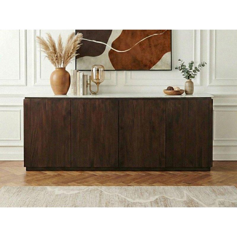 Masif Mango Ağacı ve Mermer 4 Kapaklı Konsol - 200x45x80 cm - 129571