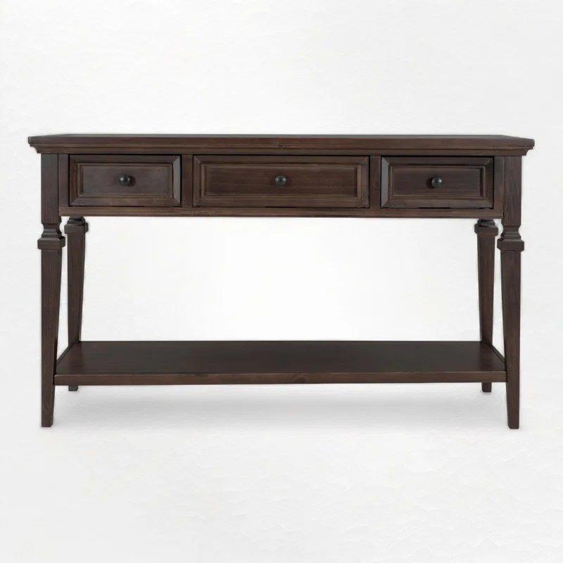 Masif ve Endüstriyel Ahşap 3 Çekmeceli Raflı Country Dresuar - 127x38x77 cm - 132866