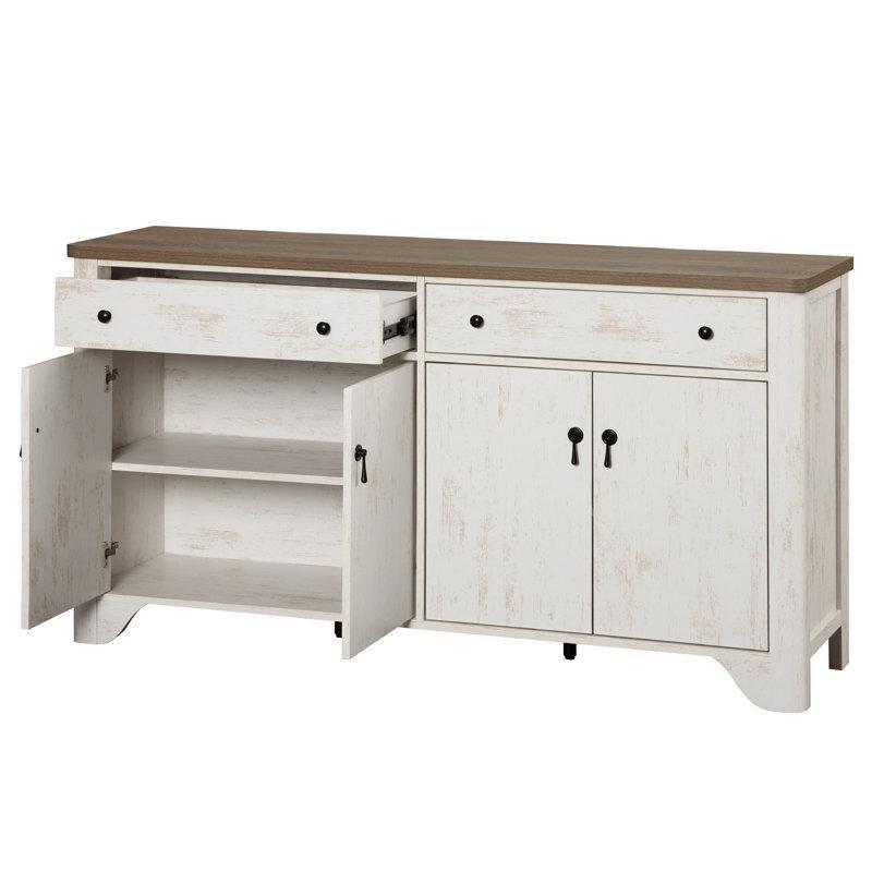 Masif ve Endüstriyel Ahşap 4 Kapaklı 2 Çekmeceli Konsol - 150x40x80 cm - 128620
