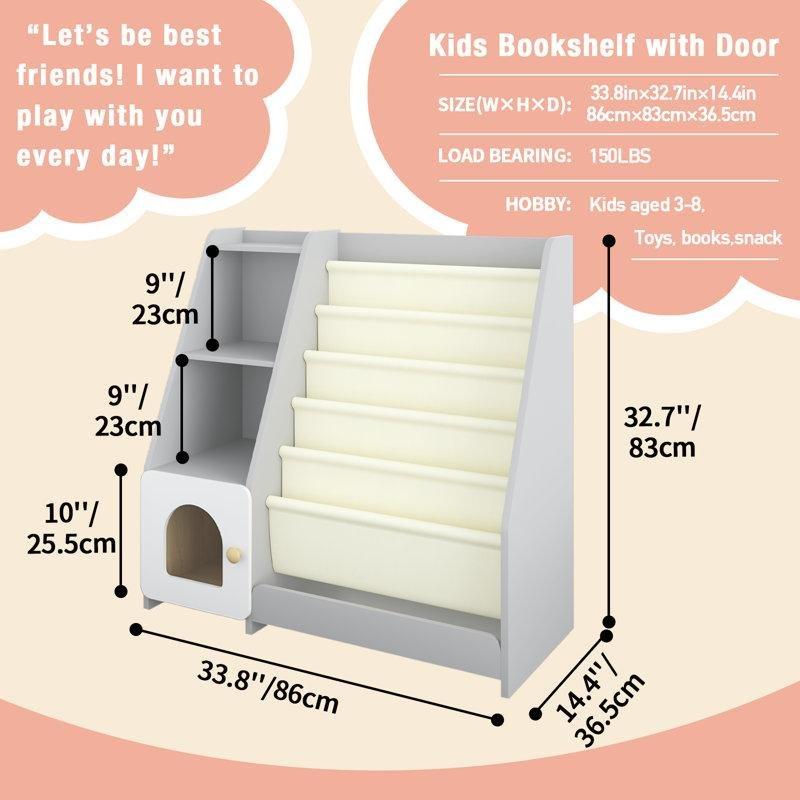 Masif ve Endüstriyel Ahşap 5 Katlı Kumaş Cepli Düzenleyici Kitaplık - 88x39x96 cm - 141223