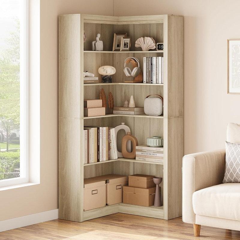 Masif ve Endüstriyel Ahşap 5 Raflı L Tipi Köşe Kitaplık - 183x80 cm - 141892