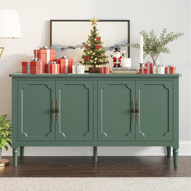 Masif ve Endüstriyel Ahşap Antik Bronz Kulplu Yeşil Konsol - 148x41x79 cm - 129103
