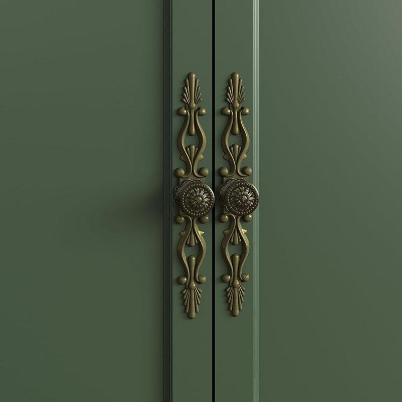 Masif ve Endüstriyel Ahşap Antik Bronz Kulplu Yeşil Konsol - 148x41x79 cm - 129103