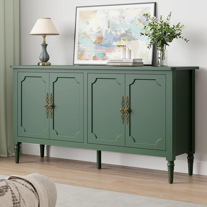 Masif ve Endüstriyel Ahşap Antik Bronz Kulplu Yeşil Konsol - 148x41x79 cm - 129103