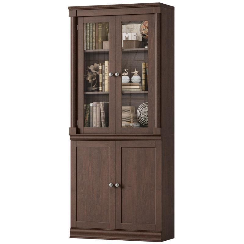 Masif ve Endüstriyel Ahşap Cam Kapaklı Roma Sütun Tasarımlı Kitaplık - 181x72x34 cm - 141670