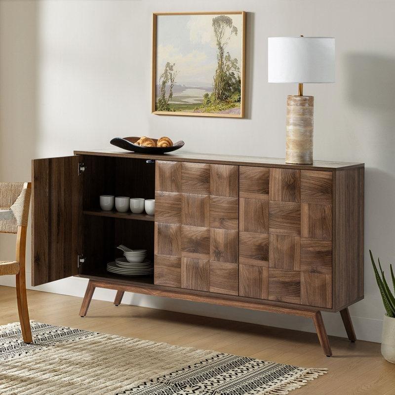 Masif ve Endüstriyel Ahşap Kare Desenli Çekmeceli Konsol - 135 cm - 128827