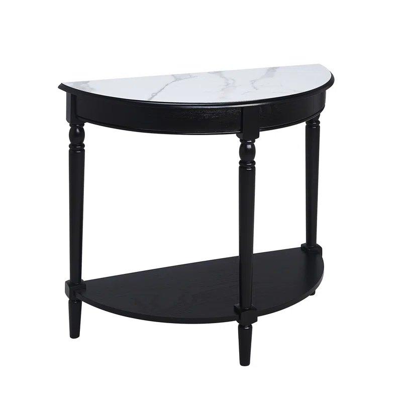 Masif ve Endüstriyel Ahşap Raflı Torna Ayaklı Yarım Ay Oval Dresuar - 80x36x77 cm - 132336