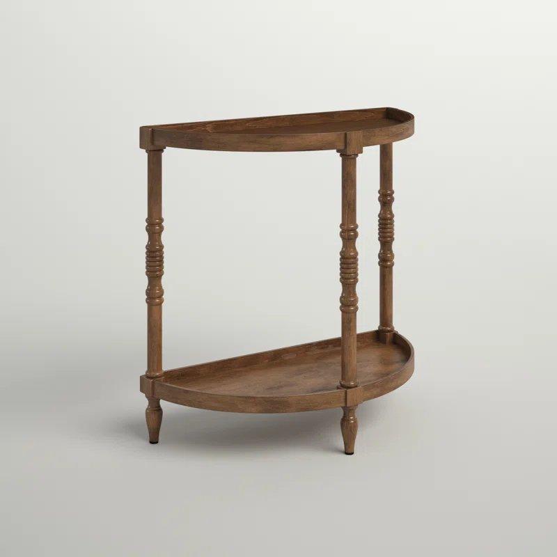 Masif ve Endüstriyel Ahşap Raflı Yarım Ay Tasarımlı Oval Dresuar - 77x36x77 cm - 132230