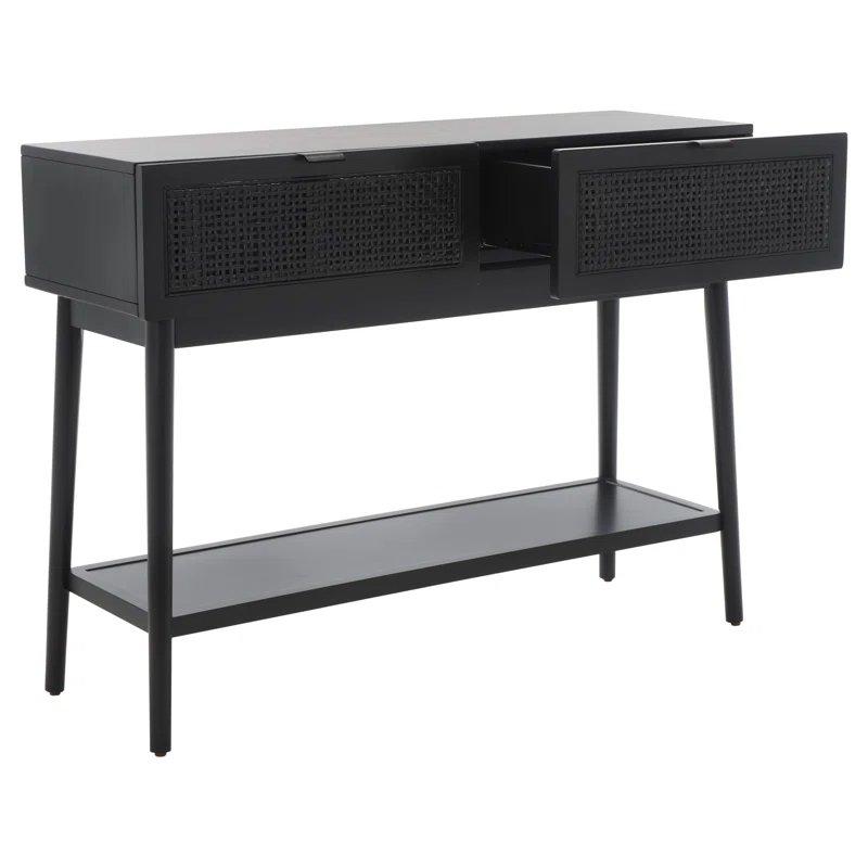 Masif ve Endüstriyel Ahşap Rattan Detaylı 2 Çekmeceli Raflı Bohem Dresuar - 107 cm - 131607