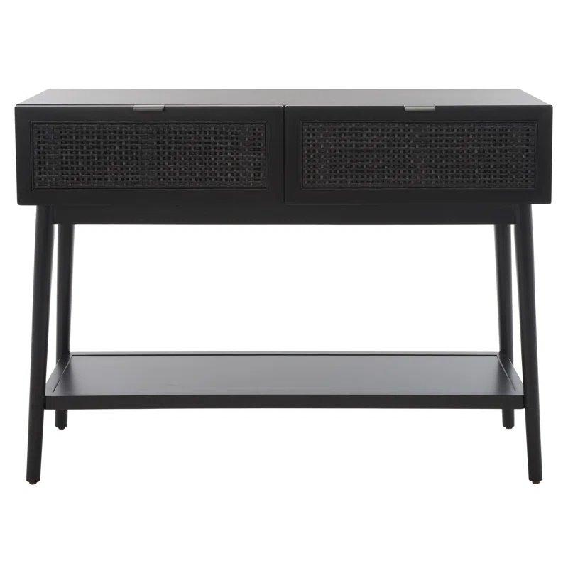 Masif ve Endüstriyel Ahşap Rattan Detaylı 2 Çekmeceli Raflı Bohem Dresuar - 107 cm - 131607