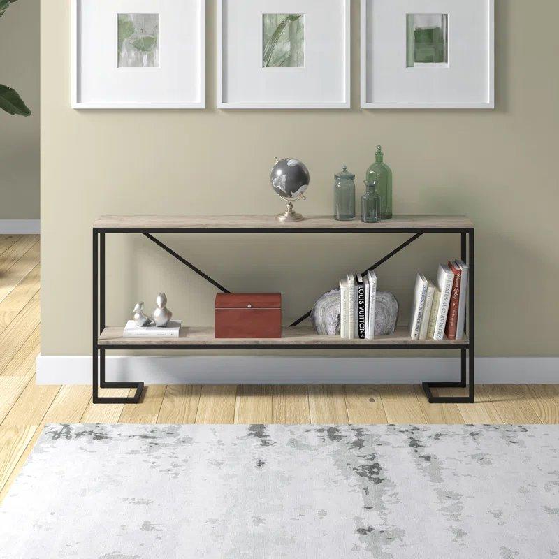 Masif ve Endüstriyel Ahşap V Tasarım Ayaklı Alt Raflı Koltuk Arkası Dresuar - 163x26x77 cm - 132092