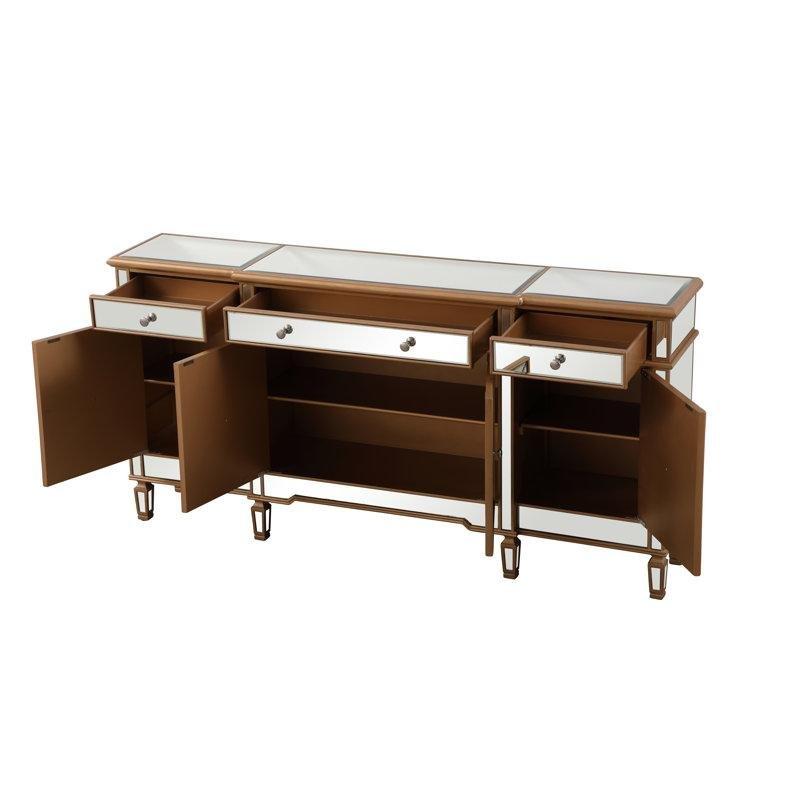 Masif ve MDF Gövdeli 4 Kapaklı 3 Çekmeceli X Desenli Aynalı Konsol - 183 cm - 128896