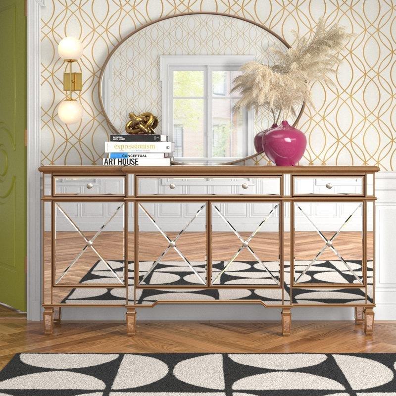Masif ve MDF Gövdeli 4 Kapaklı 3 Çekmeceli X Desenli Aynalı Konsol - 183 cm - 128896