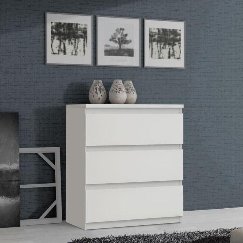 Mat Beyaz Endüstriyel Ahşap 3 Çekmeceli Modern Şifonyer-78x43x80 cm - 123822