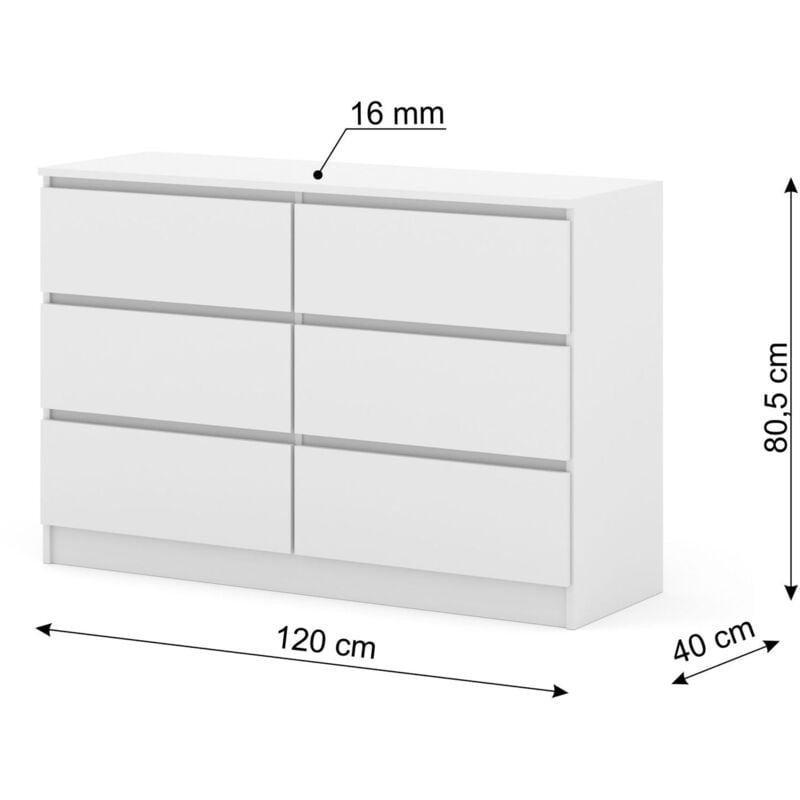 Mat Beyaz MDF 6 Çekmeceli Modern Şifonyer - 120x40x81 cm - 123237