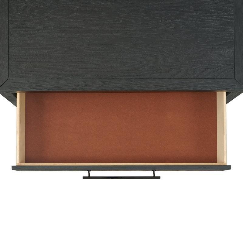 Mat Siyah Masif Meşe Kaplama Metal Kulplu 3 Çekmeceli Komodin - 72x44x72 cm - 127586