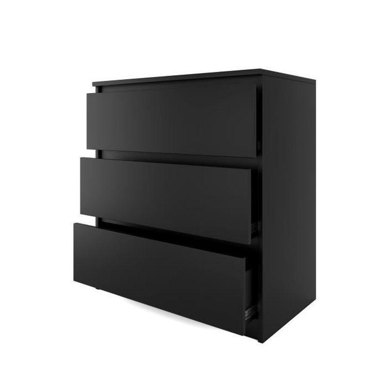 Mat Siyah Melamin Yonga Levha 3 Çekmeceli Kulpsuz Tasarım Şifonyer - 70x40x77 cm - 123693