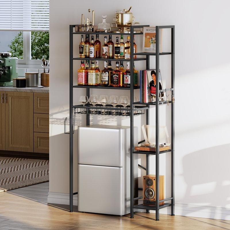 Mat Siyah Metal ve Yonga Levha Ayarlanabilir 8 Raflı Ferforje Banyo Dolabı-25x80x173 cm - 114160
