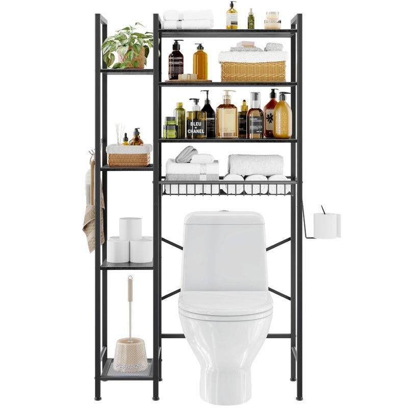 Mat Siyah Metal ve Yonga Levha Ayarlanabilir 8 Raflı Ferforje Banyo Dolabı-25x80x173 cm - 114160