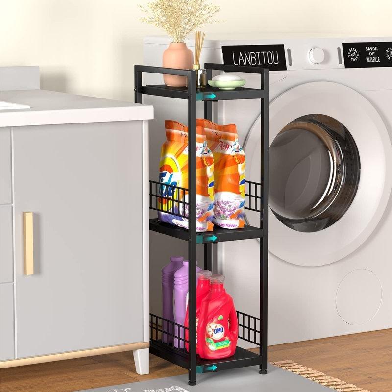 Mat Siyah Paslanmaz Çelik Ayarlanabilir Ferforje Banyo Dolabı-82x22x30 cm - 114163