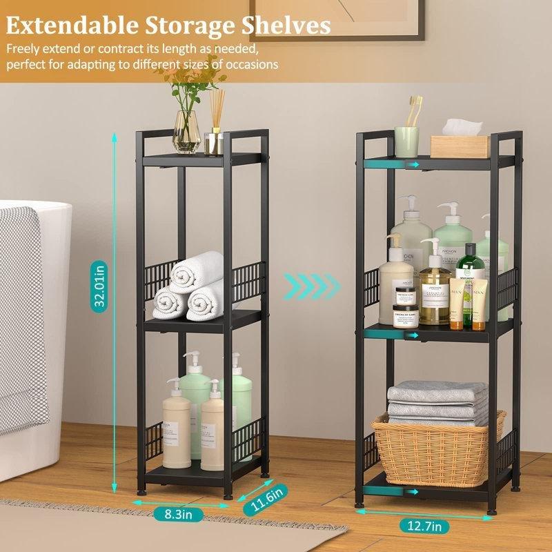 Mat Siyah Paslanmaz Çelik Ayarlanabilir Ferforje Banyo Dolabı-82x22x30 cm - 114163