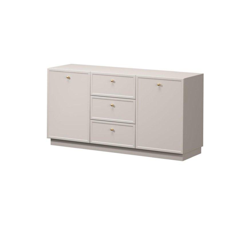 Mat Yüzeyli Endüstriyel Ahşap 2 Kapaklı 3 Çekmeceli Gold Kulp Detaylı Konsol - 150x43x77 cm - 129369