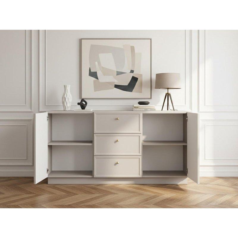 Mat Yüzeyli Endüstriyel Ahşap 2 Kapaklı 3 Çekmeceli Gold Kulp Detaylı Konsol - 150x43x77 cm - 129369