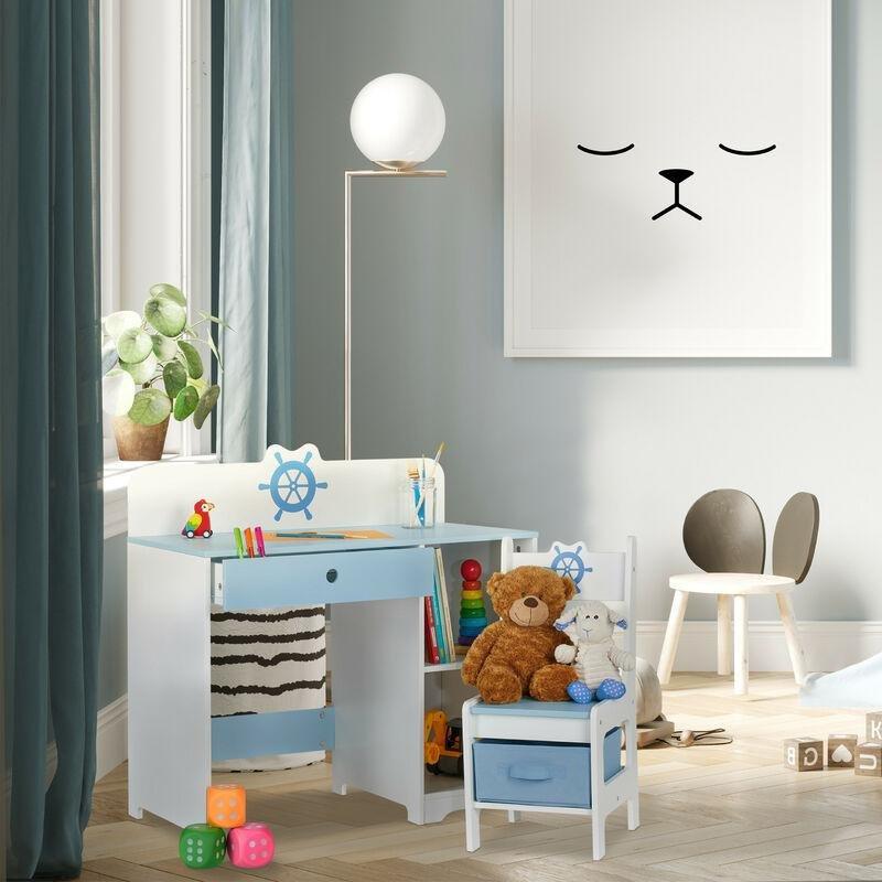 Mavi Beyaz MDF Çekmeceli Raflı çocuk bilgisayar masası-80x40x80 cm - 116078