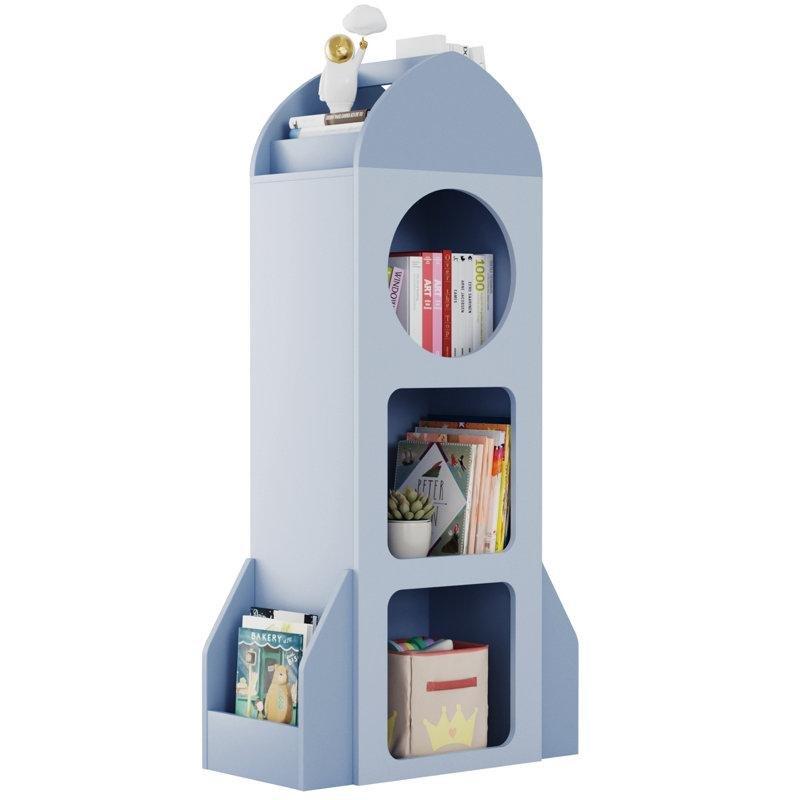Mavi Endüstriyel Ahşap Roket Tasarımlı 4 Raflı Kitaplık - 60x30x120 cm - 141214
