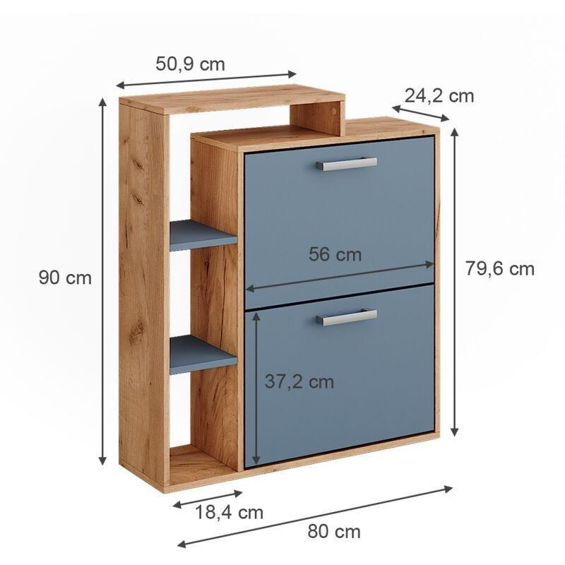 Mavi Gold Meşe Yonga Levha 2 Düşer Kapaklı Yan Raflı Ayakkabılık - 80x25x90 cm - 120204