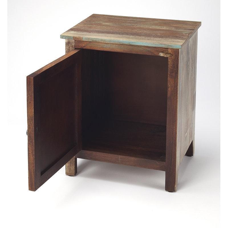 Mavi Kahverengi Masif Mango Ağacı Eskitme Tasarımlı Kapaklı Renkli Komodin - 47x37x61 cm - 128077