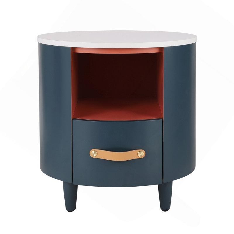 Mavi MDF Çekmeceli Yuvarlak Komodin - 49x49x53 cm - 128233