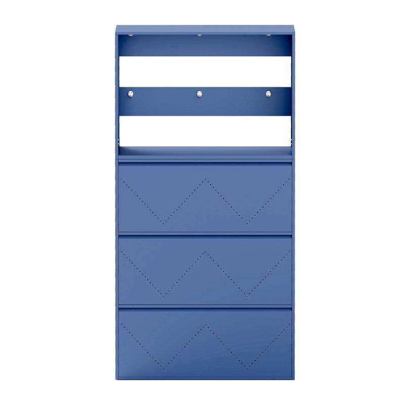 Mavi Metal 3 Düşer Kapaklı Askılıklı ve Raflı Duvara Monte Ayakkabılık - 80x15x170 cm - 120853