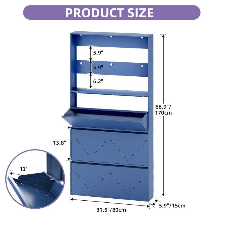 Mavi Metal 3 Düşer Kapaklı ve Askılık Bölmeli Ayakkabılık - 170x80x15 cm - 120700