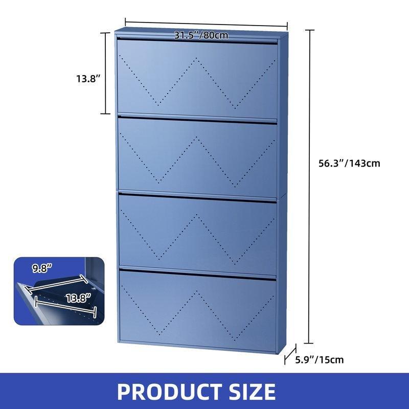 Mavi Metal Duvara Monte Düşer Kapaklı Ayakkabılık - 80x143 cm - 120778