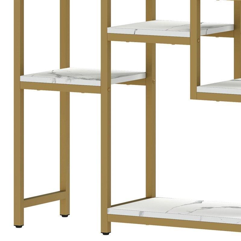 Mermer Desenli Endüstriyel Ahşap ve Metal 12 Raflı Geometrik Kitaplık - 181x98 cm - 141751