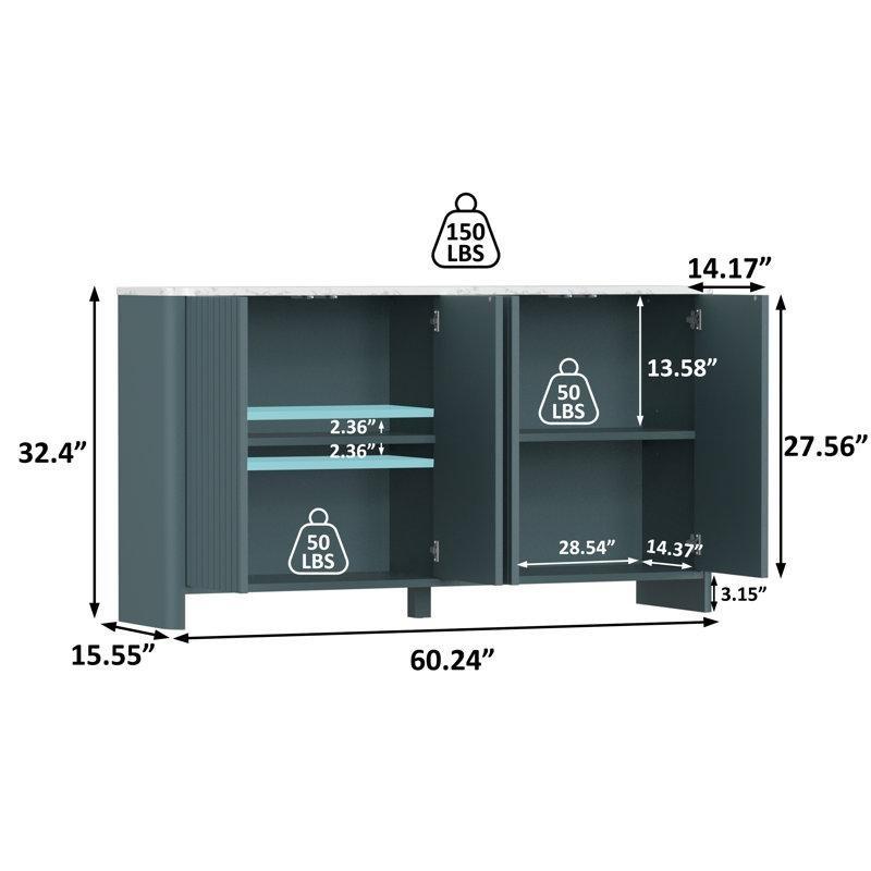 Mermer Desenli Üst Tabla Yivli Tasarım 4 Kapaklı Konsol - 153 cm - 128695