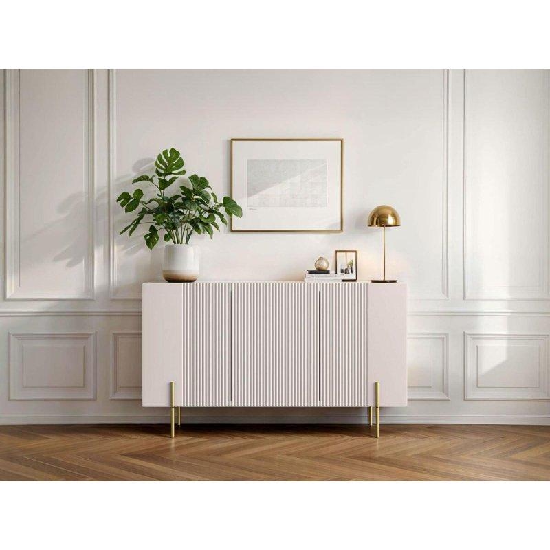 Mermer Desenli Üst Tablalı Gold Ayaklı 3 Kapaklı Konsol - 150x42x87 cm - 129432