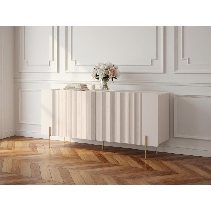 Mermer Görünümlü Üst Tabla Gold Ayaklı 4 Kapaklı MDF Konsol - 200 cm - 129456